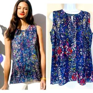 CAbi Stain Glass Keyhole Sleeveless Blouse Size M